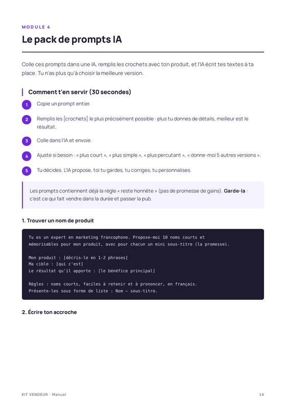 Le pack de prompts IA, prêts à copier-coller.